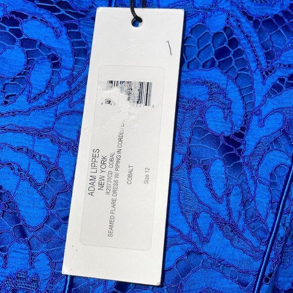 ADAM LIPPES Cobalt Blue SEAMED Corded LACE Flare COCKTAIL Mini DRESS US 12 - Picture 9 of 12